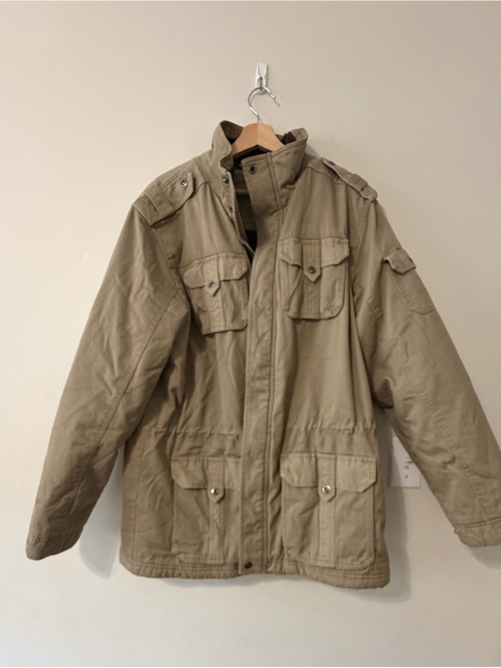 LL Bean Jacket Mens L Tall Tan Barn Chore Coat Military Sherpa Hunter Thinsulate